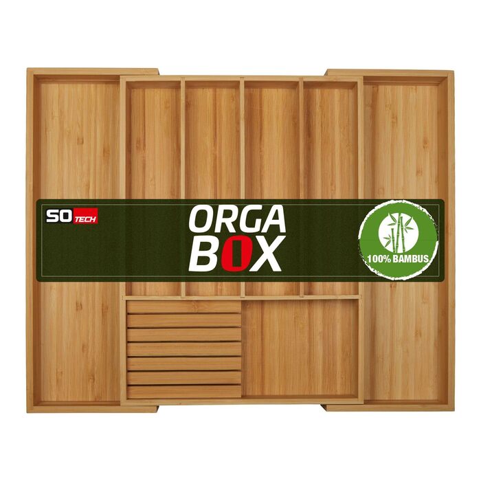 Органайзер для столових приборів Orga-Box з бамбука, регульований (500-600 мм), 7 відділень, блок для ножів на 6 ножів, глибина 473 мм