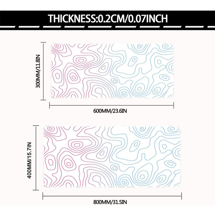 Килимок для миші та клавіатури 800x400 мм - ігровий килимок для столу з прошитими краями, чорно-білий абстрактний дизайн (Dazzle White)