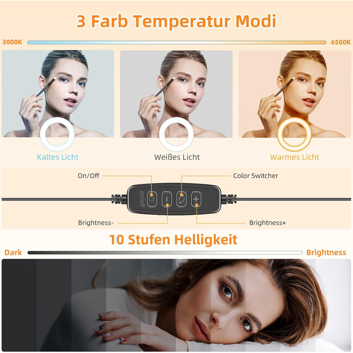 Рінглайт для ноутбука/ПК Evershop 5 дюймів: 3 кольори, 10 рівнів яскравості, регулювання 360°, з триподом та кріпленням для телефону. Ідеально для відеоконференцій, Zoom, стрімінгу.
