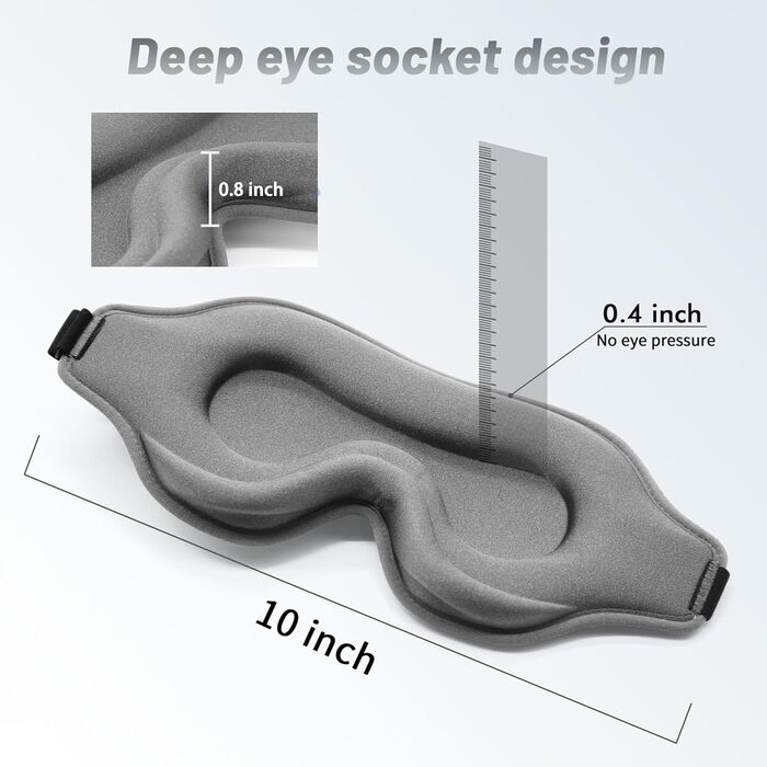 Маска для сну для чоловіків та жінок, 3D-контурна, блокує світло, з регульованим ремінцем, дихаюча та м'яка, для сну, йоги, подорожей (Сіра)