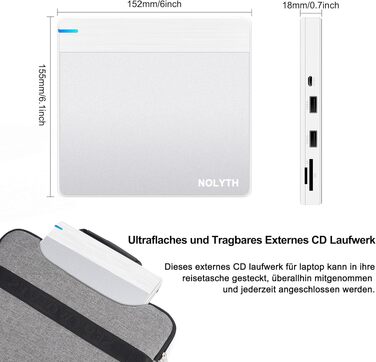 Зовнішній DVD-накопичувач для ноутбука Ultra Slim: портативний CD/DVD привід USB з картридером SD/TF для Mac, MacBook, Windows
