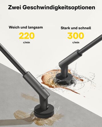 HOTO Electric Cleaning Brush with Extension Handle, IPX7 Waterproof, 6 Replaceable Brush Heads – For Floors, Tiles, Glass, and Toilets – Ideal for Bathroom, Kitchen, and Car (Dark Grey)