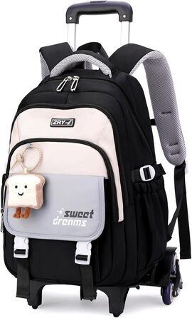 Шкільний рюкзак-тележка для дівчаток-підлітків, рюкзак для школи на колесах, знімний тролей, шкільний ранець для початкової та середньої школи, сумка для подорожей з 6 колесами, 36L - Зелений (Чорний)