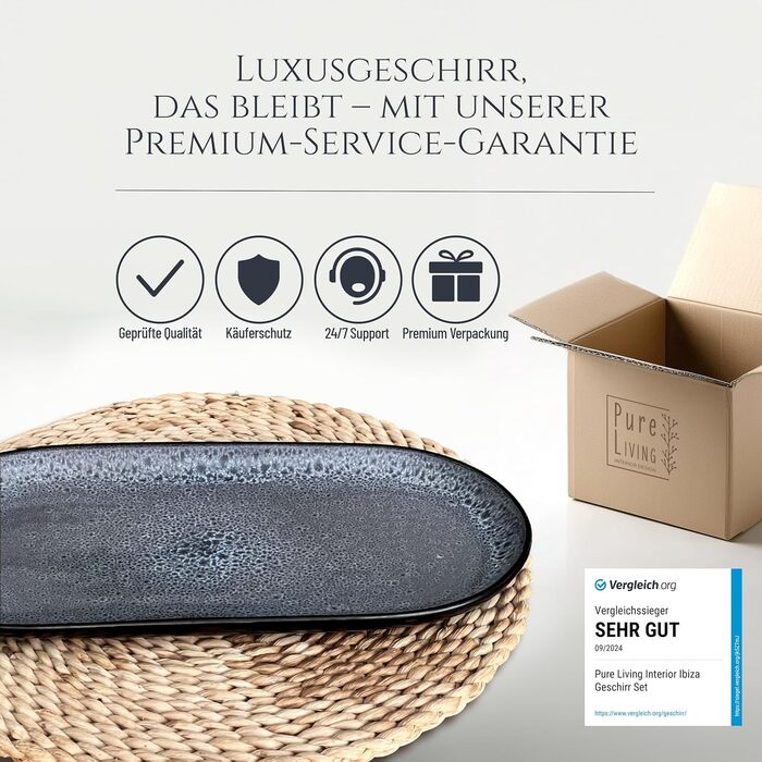 Сервірувальна тарілка Steingut Ibiza (велика), сіра - Pure Living. Тарілка для сервірування, кераміка, овальна.