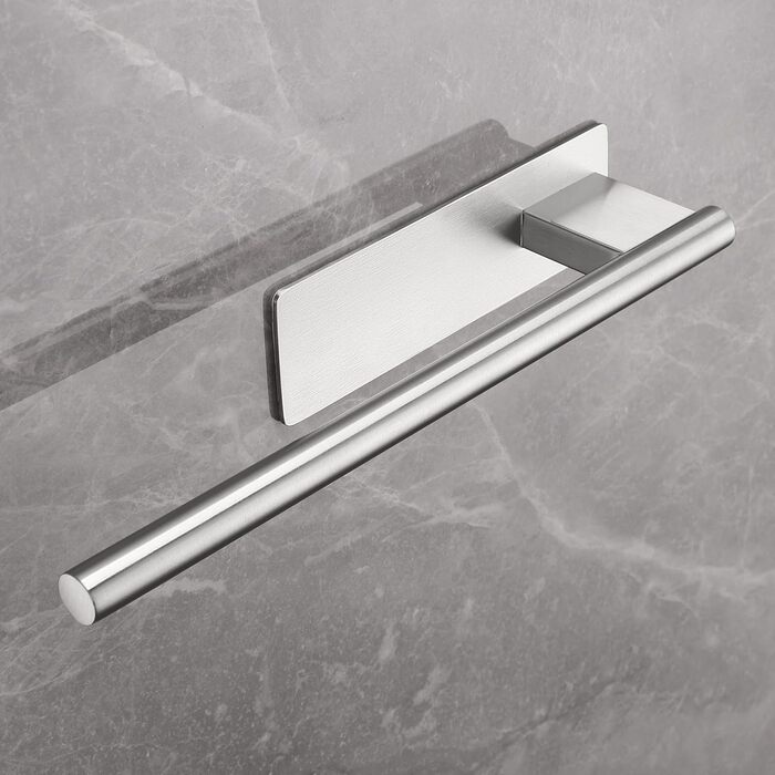 Тримач для рушників без свердління, на клейкій основі, 28 см, нержавіюча сталь, срібляний, односторонній