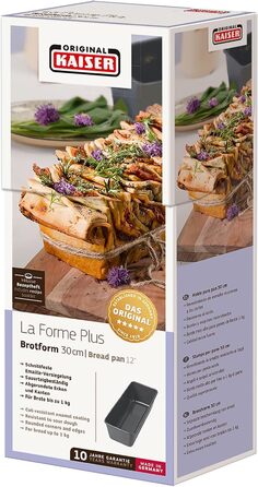 Original Kaiser La Forme Plus Loaf Pan 35 cm, Loaf Pan for 1500g Bread, Enamel Base, Loaf/Cake Pan, Coated, Sourdough-Resistant, Black
