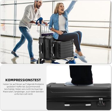 BEIBYE TSA Lock 2080 Twin Rollers 3-Piece Travel Suitcase Set Luggage Set Trolley Trolleys Hard Shell (Black)