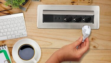 Вбудований подовжувач Brennenstuhl Indesk Power 3-полюсний з 2 USB-портами, кабель 2м, сріблястий/чорний