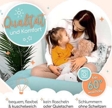 Надувне дитяче ліжко для подорожей - ліжко з захистом від падіння та вбудованим насосом - Портативне дитяче туристичне ліжко з тканиною Oeko-Tex - Ідеально для кемпінгу, готелів та дому (1 шт, 180 см)