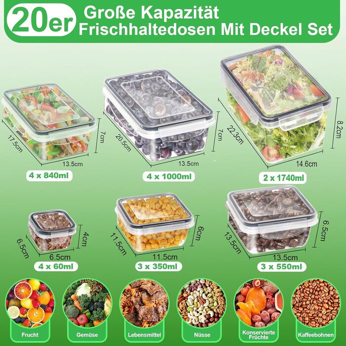 Набір контейнерів Kottwca, 30 шт. (15 контейнерів + 15 кришок) для зберігання продуктів, Meal Prep, 100% захист від протікання, BPA-Free, для мікрохвильової печі та холодильника, велика місткість