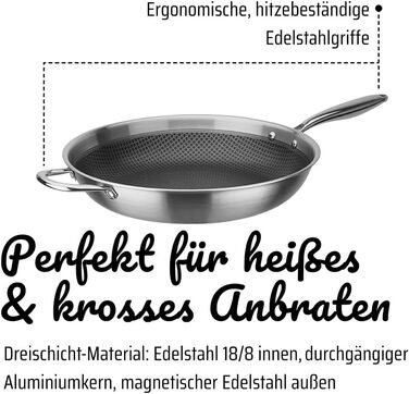Сковорода Bratpfanne Inoxxa Black з антипригарним покриттям ⌀28 см (36 см) – професійна сковорода з медовою структурою