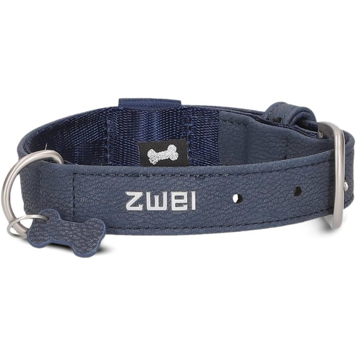 Нашийник для собак ZWEI Leo LE10 з якісної штучної шкіри, регульований, для собак маленьких та середніх порід (28-38 см), багато кольорів (нубук-блакитний)