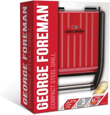 George Foreman Compact Steel Grill & Panini Press - 24x17cm - 3 Portions - Reduces Up to 42% Fat