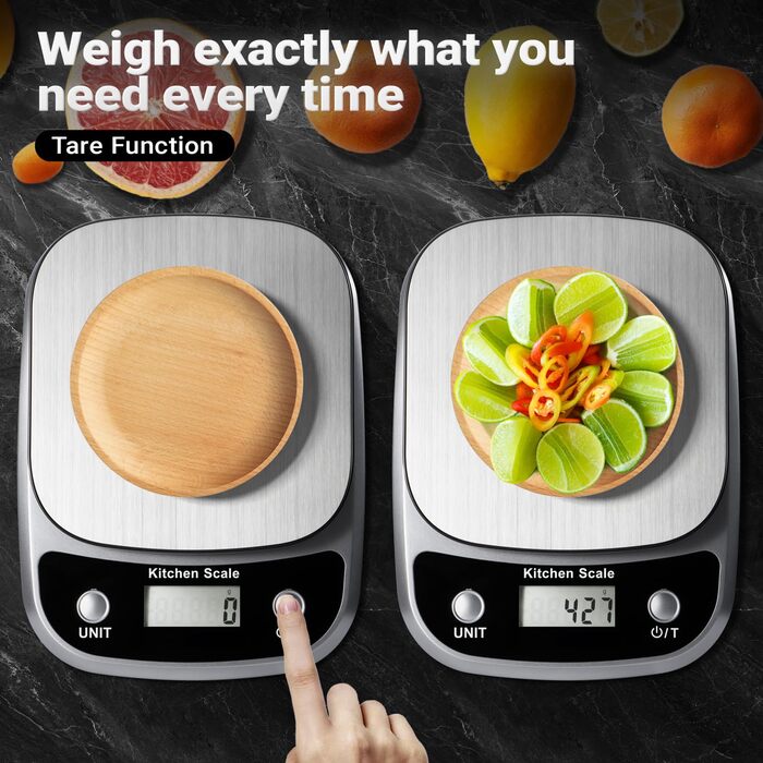 Кухонні ваги GRAM Digital K1905-10KG: цифрова вага для кухні, 10 кг, 1 г, нержавіюча сталь, LCD-дисплей
