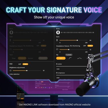 Мікрофон MAONO PD200XS XLR/USB: Набір для стримінгу, запису та геймінгу з RGB підсвіткою, регулюванням гучності та беззвучною кнопкою