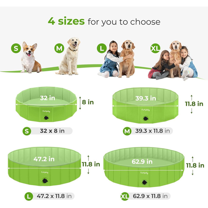 Foldable Dog Pool for Dogs, Dog Cushion Pool, Portable, for Dog Bath, Plastic, Large, Hard, Children's Pool (100 x 30 cm) (XLarge(160×30cm), Green)