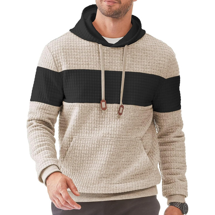 Чоловічий худі з капюшоном, теплий світшот з довгими рукавами, кольоровий блок, A Pergament, розмір S