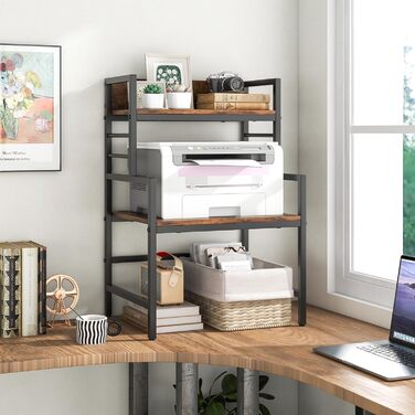 Полиця для мікрохвильової печі KOMFOTTEU 52x42x78 см, кухонна полиця з регульованими ніжками та захистом від перекидання, економна полиця для каструль, сковорідок, тарілок та мисок, коричнева