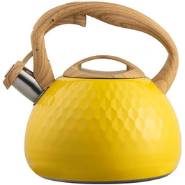 Чайник-свисток з нержавіючої сталі 3L, сумісний з усіма плитами, для чаю та кави, жовтий