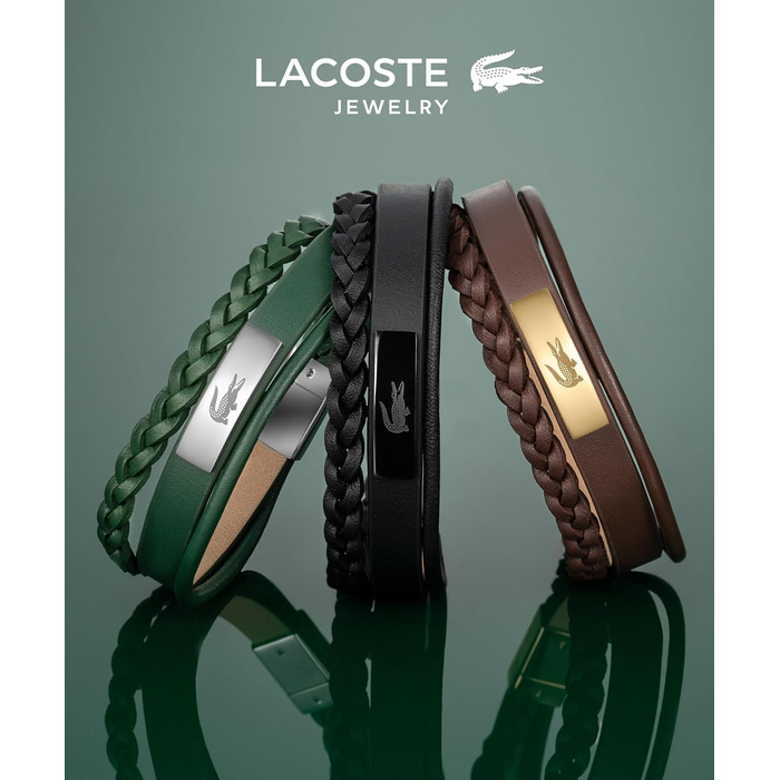 Браслет Lacoste Fusion для чоловіків: шкіряний ремінець (чорний/зелений) з гравіюванням, нержавіюча сталь