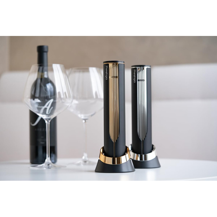 Prestigio Maggiore Electric Corkscrew - Premium Wine Bottle Opener with Charging Station - Integrated Foil Cutter - Packaged in a High-Quality Gift Box - Black/Gold