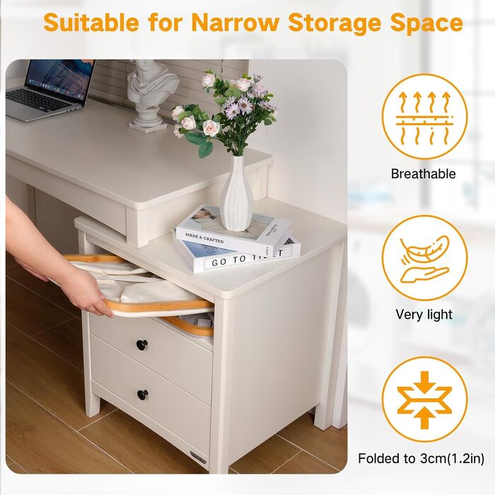 Efluky Foldable Laundry Basket 50L, Bamboo Fabric Foldable Storage Basket, Collapsible Storage Basket, Laundry Baskets for Bedroom Bathroom (Beige)