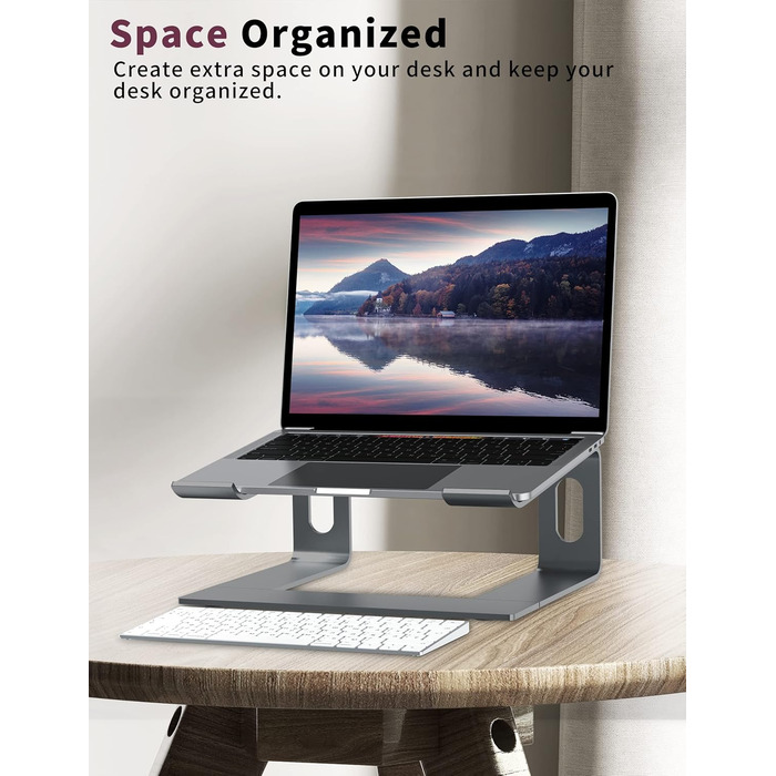 Підставка для ноутбука Alashi настільна, алюмінієва, ергономічна, сіра (10-15.6 дюймів)