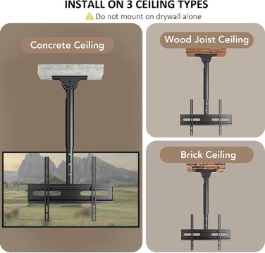 Adjustable TV Ceiling Mount for LED, LCD, OLED, and Plasma TVs - 26-65 Inch, 50kg Capacity, 400x400mm VESA, Black (AX11TB01)