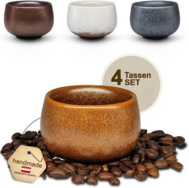 Набір кавових чашок для капучино, лате макіато, 4 шт, 80 мл, порцеляна, ручна робота, без ручки, для посудомийної машини