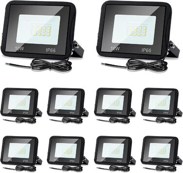 Набір з 10 LED прожекторів для вулиці, 10Вт, тепле світло 3000K, 900Лм, IP66, водонепроникні, для саду, гаража, спортмайданчика, двору