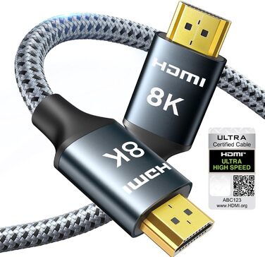 ARISKEEN HDMI 2.1 Кабель 2м: 8K, 48Gbps, Nylon, сумісний з PS5, TV, монітором
