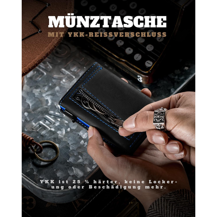 Портмоне DODENSHA® MagSnap для чоловіків з RFID захистом та відділенням для AirTag, картхолдер на 10+ карт, з монетницею, чорно-синій колір