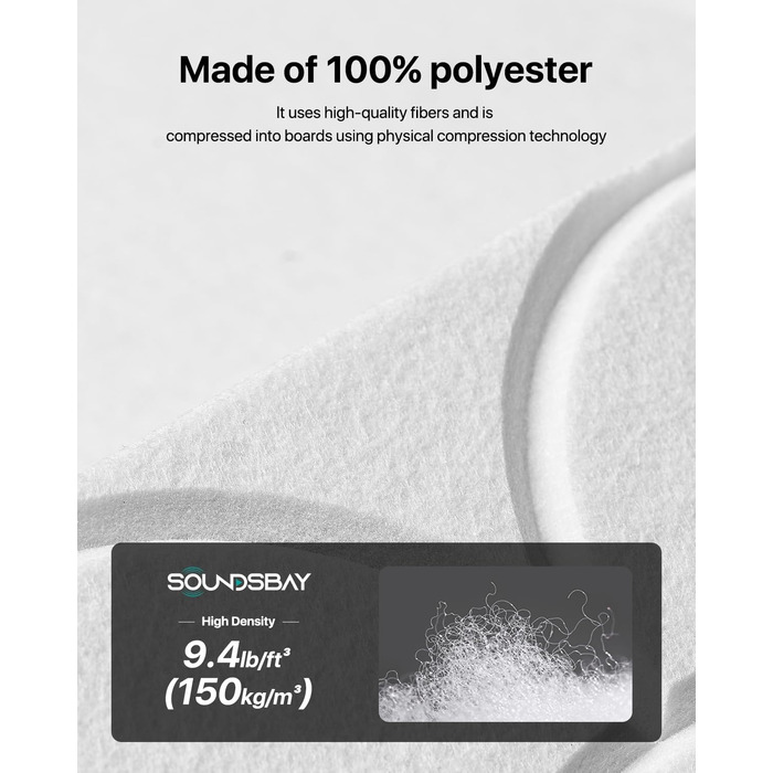 Акустичні панелі Soundsbay 12 шт., самоклейні звукопоглинаючі плити з поліестеру для шумоізоляції та декору стін, 30x30x0.9 см, білий колір