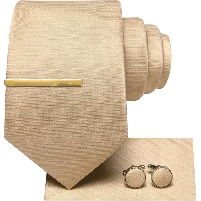 Комплект краватки, нагрудного хустинки та краваткових затискачів Hi-Tie, золотистий, для вечірки, весілля