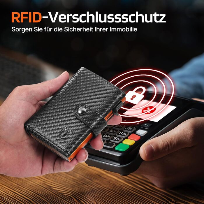 Чоловічий гаманець Tomylv з RFID захистом, стильний, з карбонової шкіри, двостороній, чорний & помаранчевий