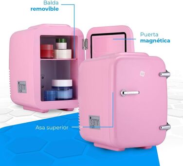 Портативний міні-холодильник NK, 4 літри, 12V-220V, охолодження та нагрів, рожевий