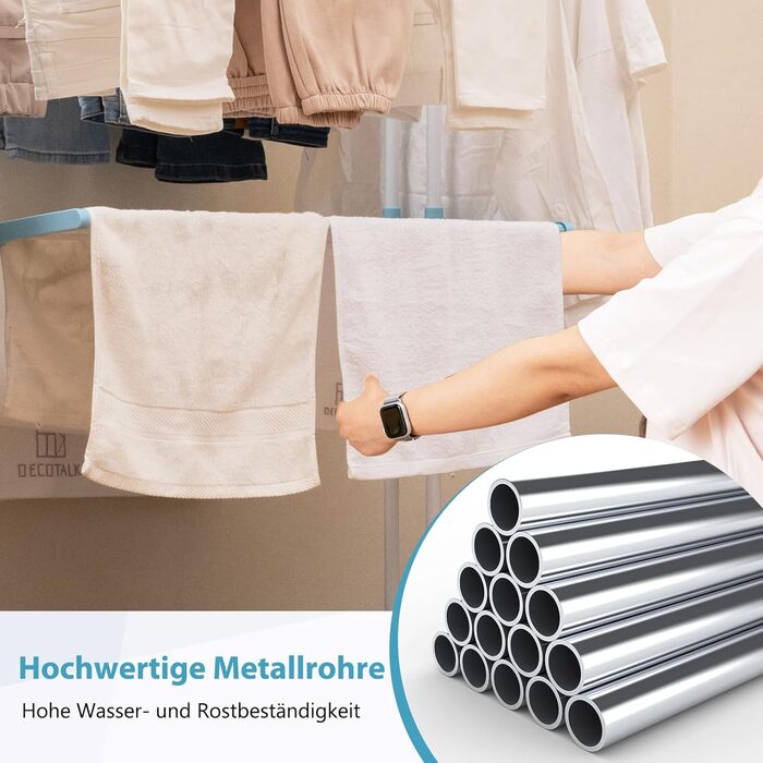 Сушарка для білизни COSTWAY 4-рівнева з колесами, розкладна, з 2 обертовими крилами, висувна, для дому та вулиці (світло-блакитна)