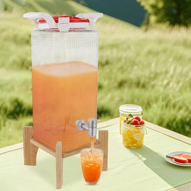 Скляний диспенсер для напоїв Klar Glas, 10 кг, з краном із нержавіючої сталі, дерев'яною підставкою, вентилем, для лимонаду, соку, води, банкети, вечірки