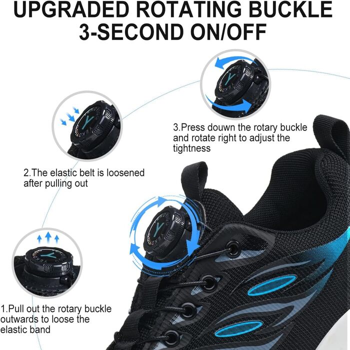 Робочі черевики: безпекові черевики для чоловіків та жінок, легкі, спортивні, дихаючі, зі сталевим підноском, унісекс, розміри 36-46 EU (42 EU, синій, на кнопці)