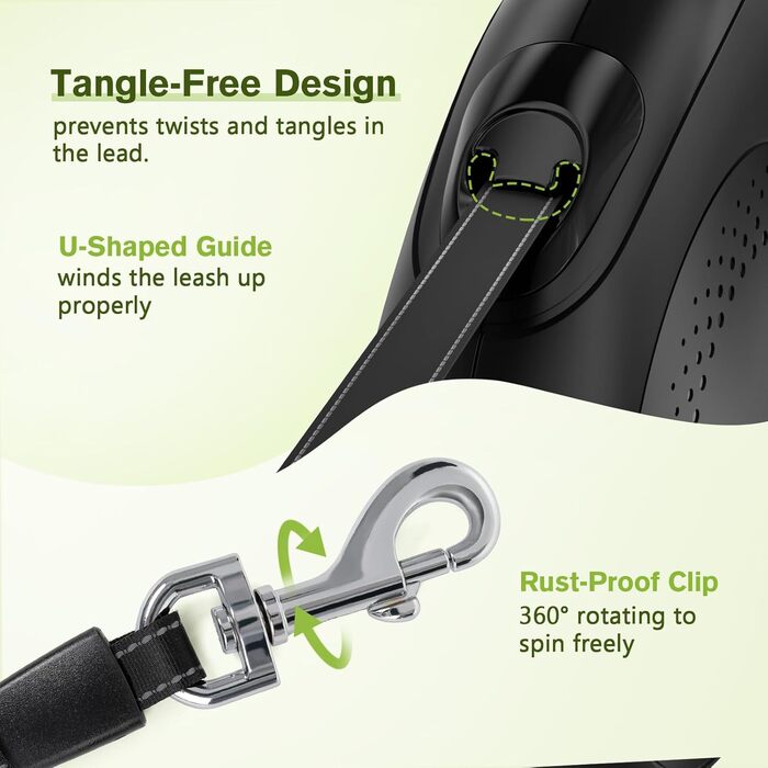 Рулетка для собак Pecute 8м, 50 кг, зелена, з антиковзним руків'ям та швидкою зупинкою