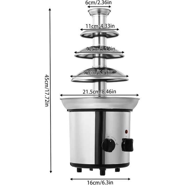 Електричний шоколадний фонтан 4-рівні, великий, з функцією плавлення та підігріву, з нержавіючої сталі