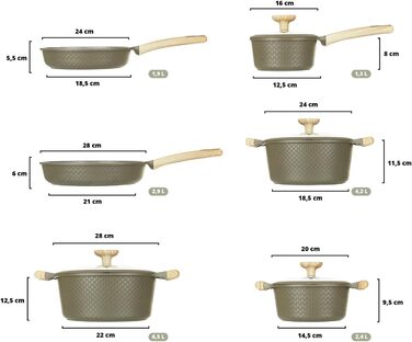 Набір посуду KASANOVA Bambù з антипригарним покриттям, 10 предметів, індукція, скляні кришки (Зелений)