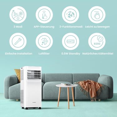 Мобільний кондиціонер Comfee Breezy Cool Pro 2.0 (7000 BTU, 2kW) з Wi-Fi, охолодження, вентиляція, осушення, для кімнат до 68 м³