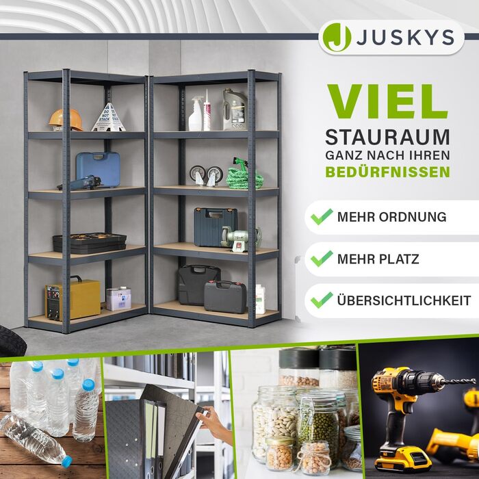 Металеві стелажі Juskys Basic 2 шт. 180x90x40 см - 1750 кг - 10 ярусів - сірий