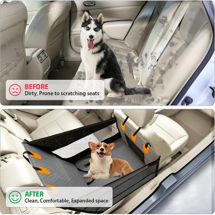 Надійний автокрісло для собак, посилене автокрісло для середніх та великих собак, водонепроникне, неслизьке, з захистом від подряпин, з 3 ременями кріплення