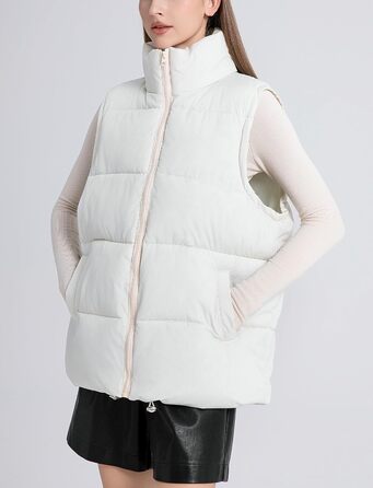 Жіноча пухова жилетка FEOYA великого розміру, тепла безрукавка з коміром-стійкою, легка зимова куртка, перехідна жилетка (білий, M)