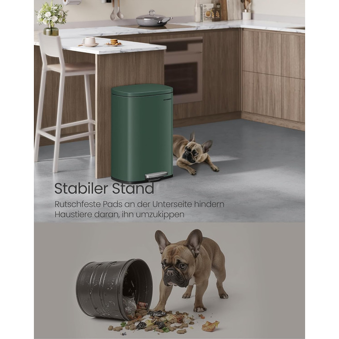 Відро для сміття SONGMICS 50 л, з педальним механізмом, сталеве, з м'яким закриттям, для кухні (Vintage Green)