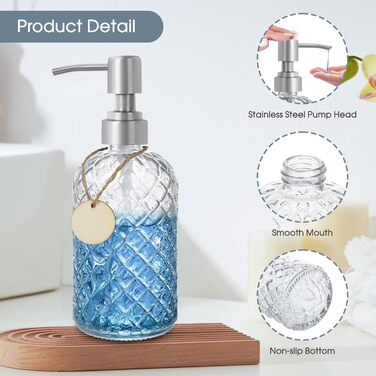 Скляні дозатори для мила Topsky (2 шт.), 400 мл, з нержавіючою помпою, для кухні та ванної кімнати