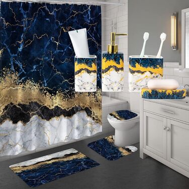 Набір аксесуарів для ванної кімнати (4 шт) – білий набір з дозатором для лосьйону, тримачем для зубних щіток, склянкою та мильницею – блискуча поверхня (мармур, білий)