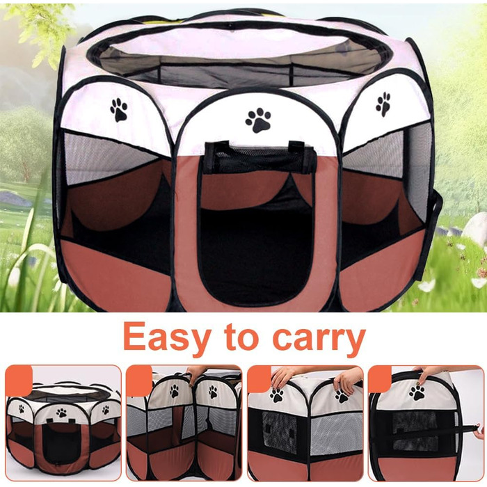 Клітка-забіг для собак LUFEIS, складана, водонепроникна, для дому та вулиці, підходить для собак, котів, дрібних тварин (колір: коричневий)